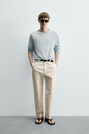 Zara 棉麻直筒休閒長褲 - 沙色