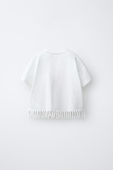 T-SHIRT FLEURI À FRANGES ET PAILLETTES - Blanc cassé de Zara - Image 1