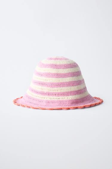 BONNET EN MAILLE CROCHET À RAYURES - Rose / Blanc de Zara - Image 3