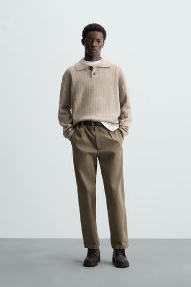 RIBBED KNIT POLO SHIRT - camel by Zara - Image 0