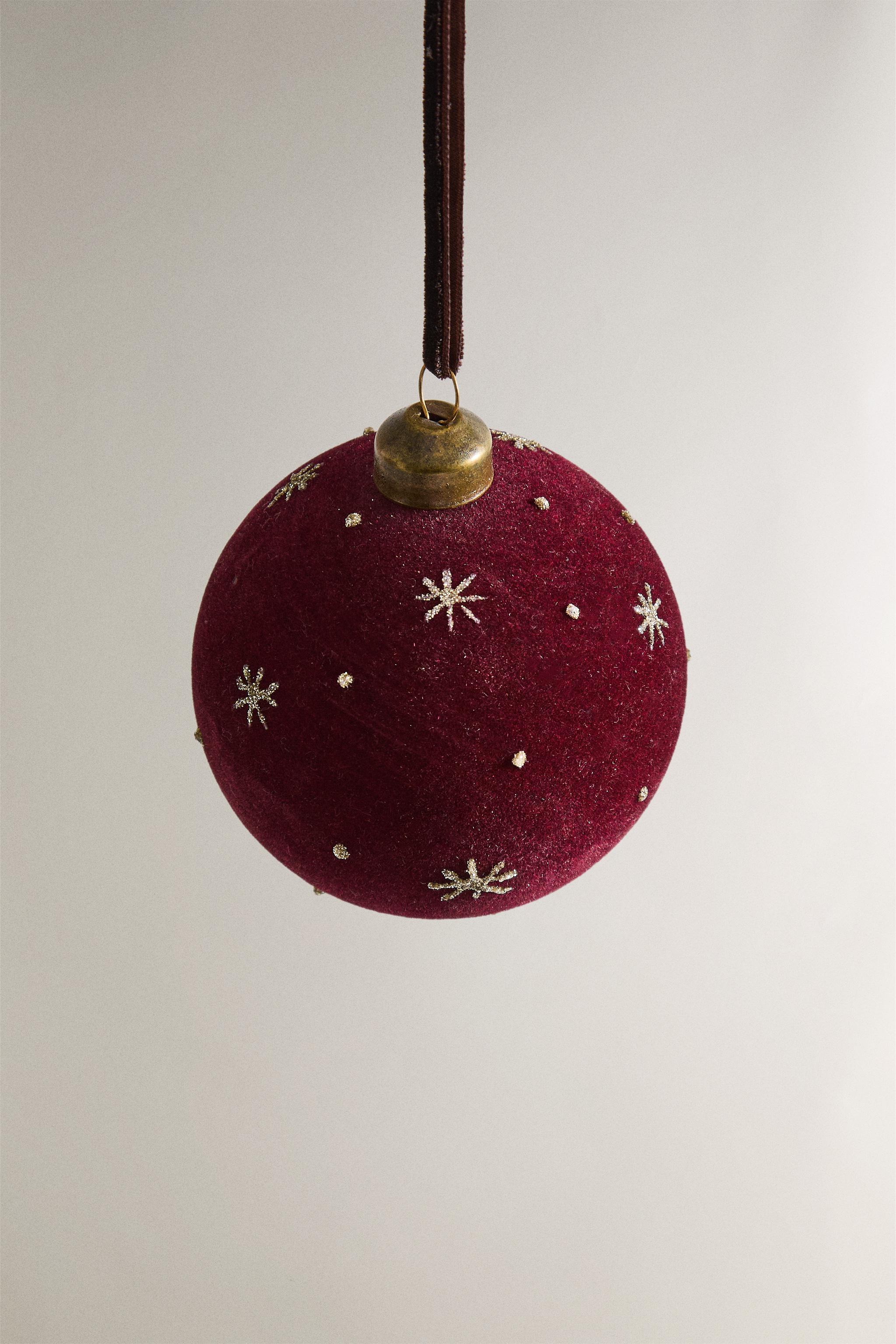 VELVET STAR PRINT CHRISTMAS TREE BALL ORNAMENT