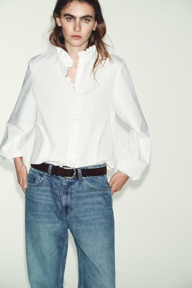 RUFFLED POPLIN BLOUSE - White by Zara