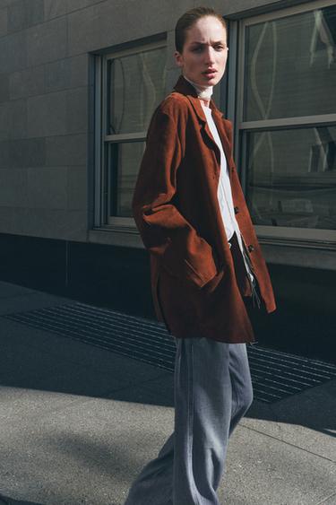 Zara ZW COLLECTION LIMITED EDITION OVERSIZED SUEDE LEATHER BLAZER - Brown