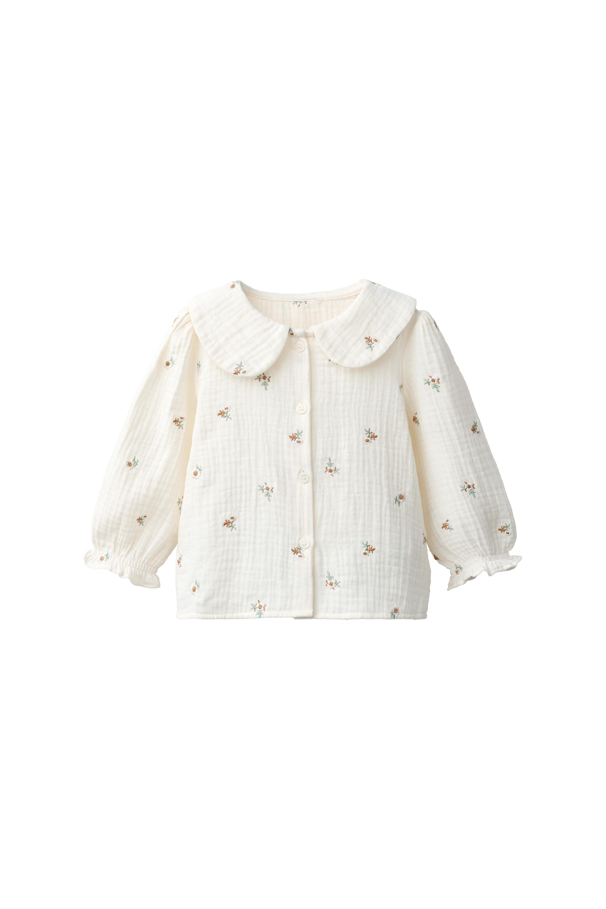 フラワー刺繍テクスチャーシャツ - エクリュ | ZARA Japan / 日本