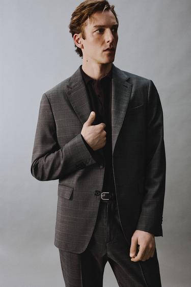 VESTE DE COSTUME À CARREAUX 100 % LAINE - Marron de Zara - Image 4