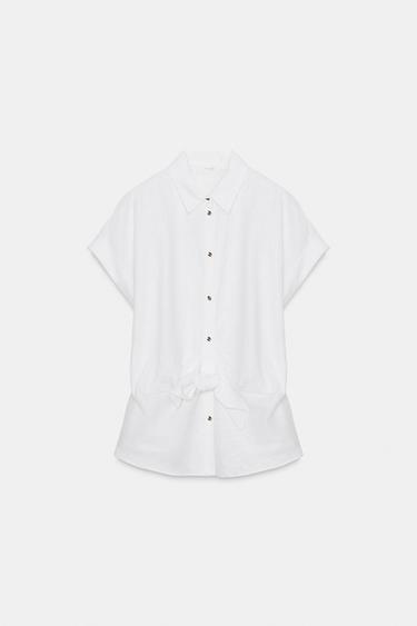 LINEN BLEND SHIRT WITH KNOT - White by Zara
