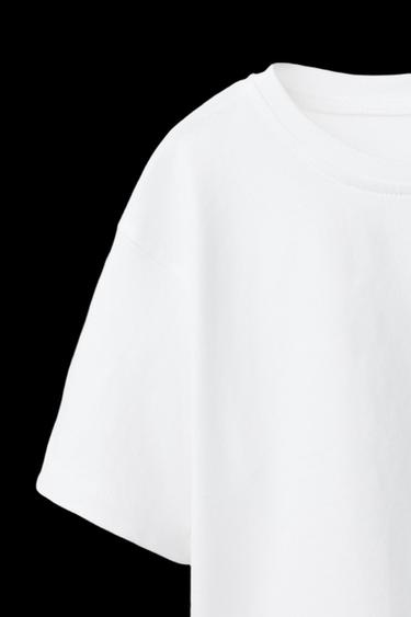 T-SHIRT EN MATIÈRES VARIÉES AVEC DENTELLE - Blanc de Zara - Image 2