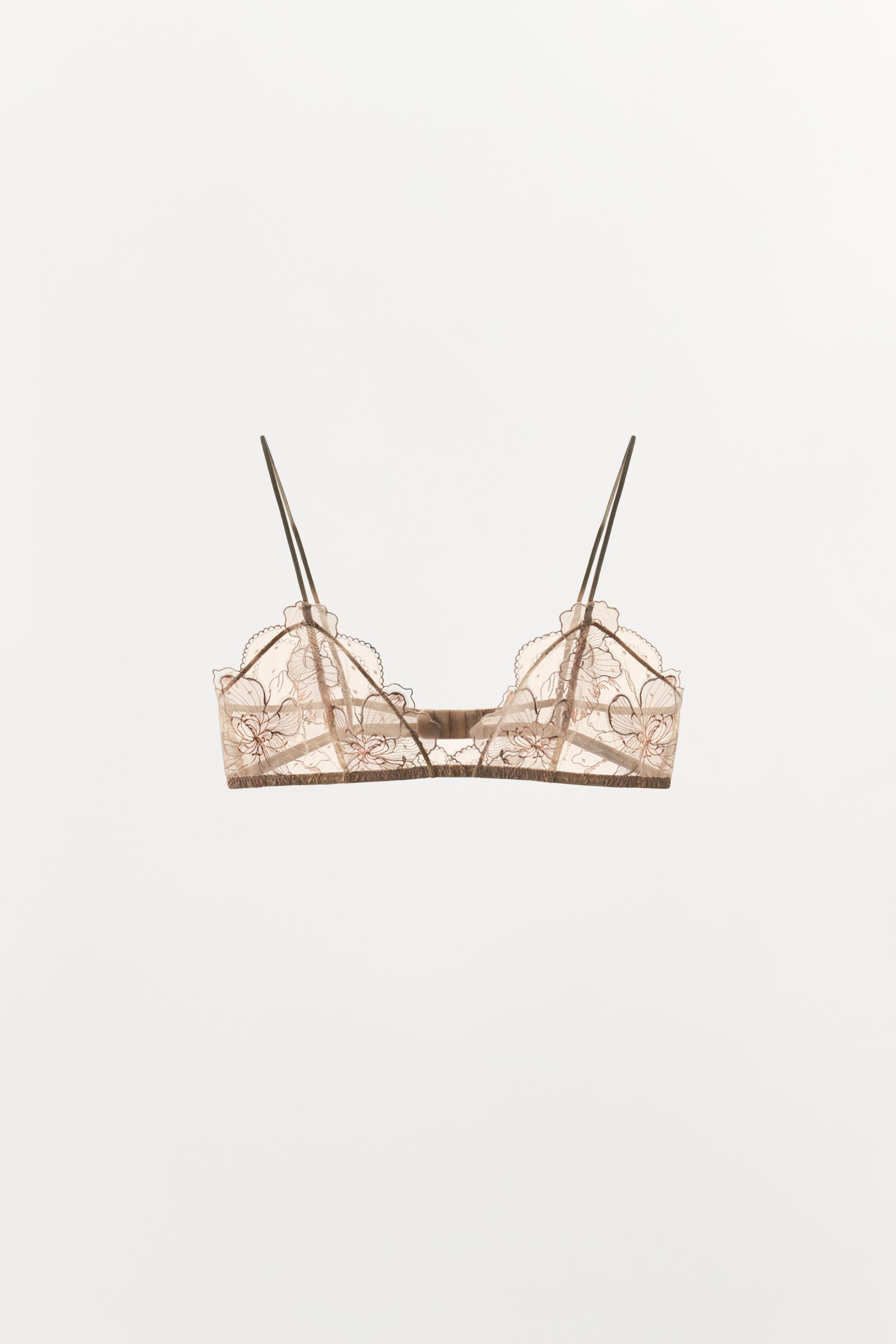 LACE TRIANGLE BRA — Pink / White