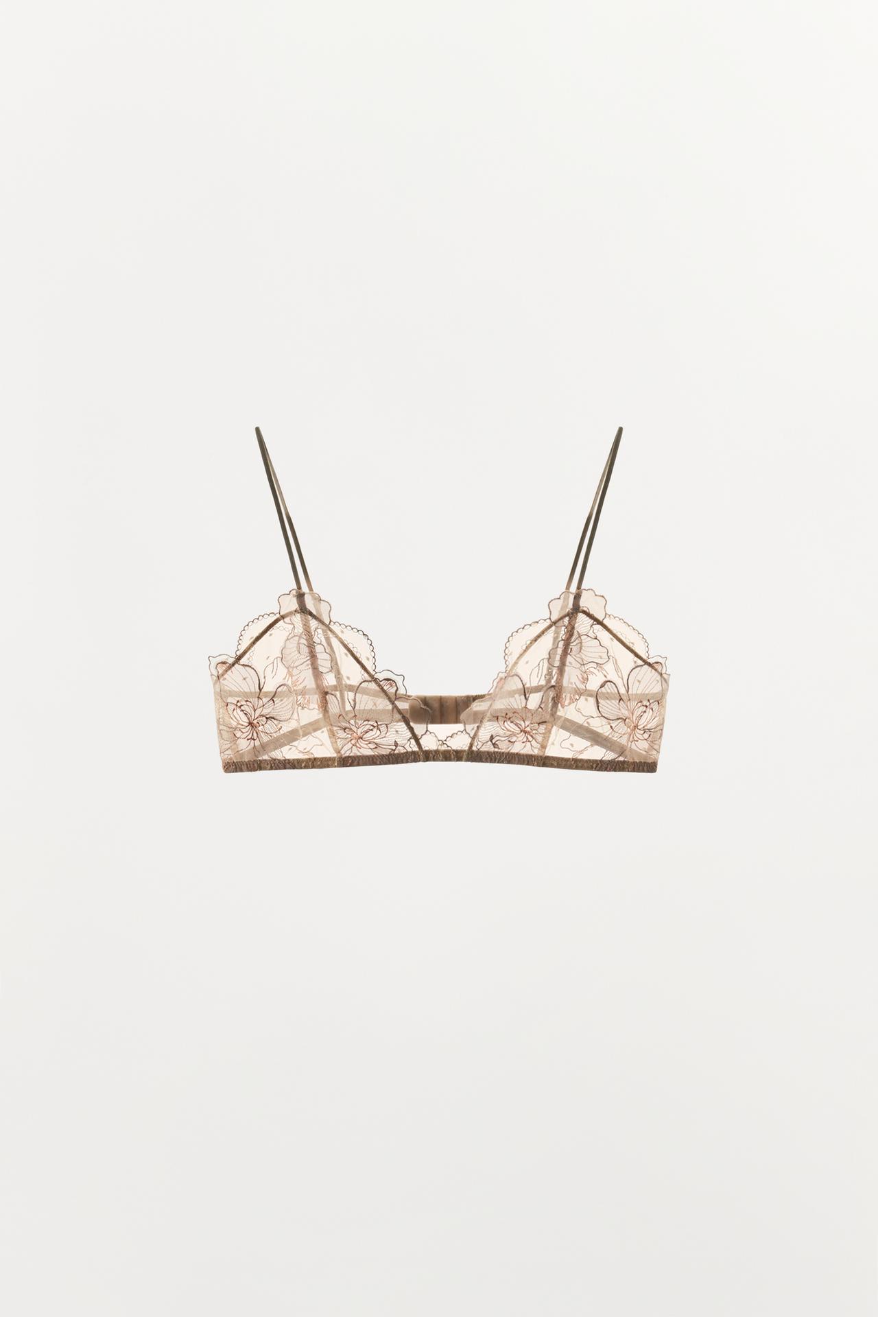 LACE TRIANGLE BRA — Pink / White