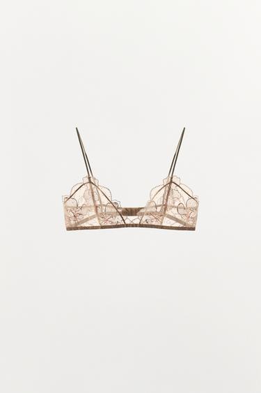 LACE TRIANGLE BRA - Pink / White by Zara