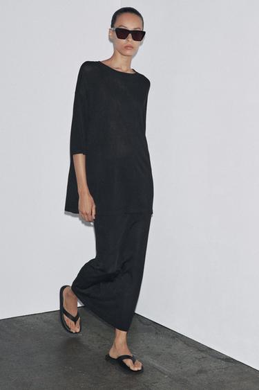 Zara STRAIGHT SMOOTH KNIT SKIRT - Black