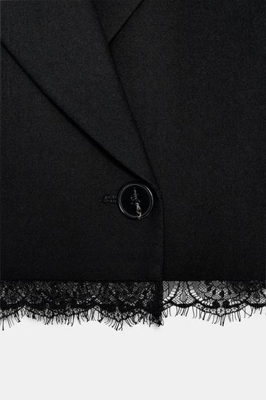 LACE TRIM CROPPED BLAZER - Black by Zara - Image 8