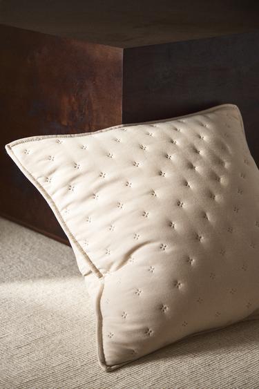 QUILTED CUSHION COVER WITH DOTS - Beige by Zara