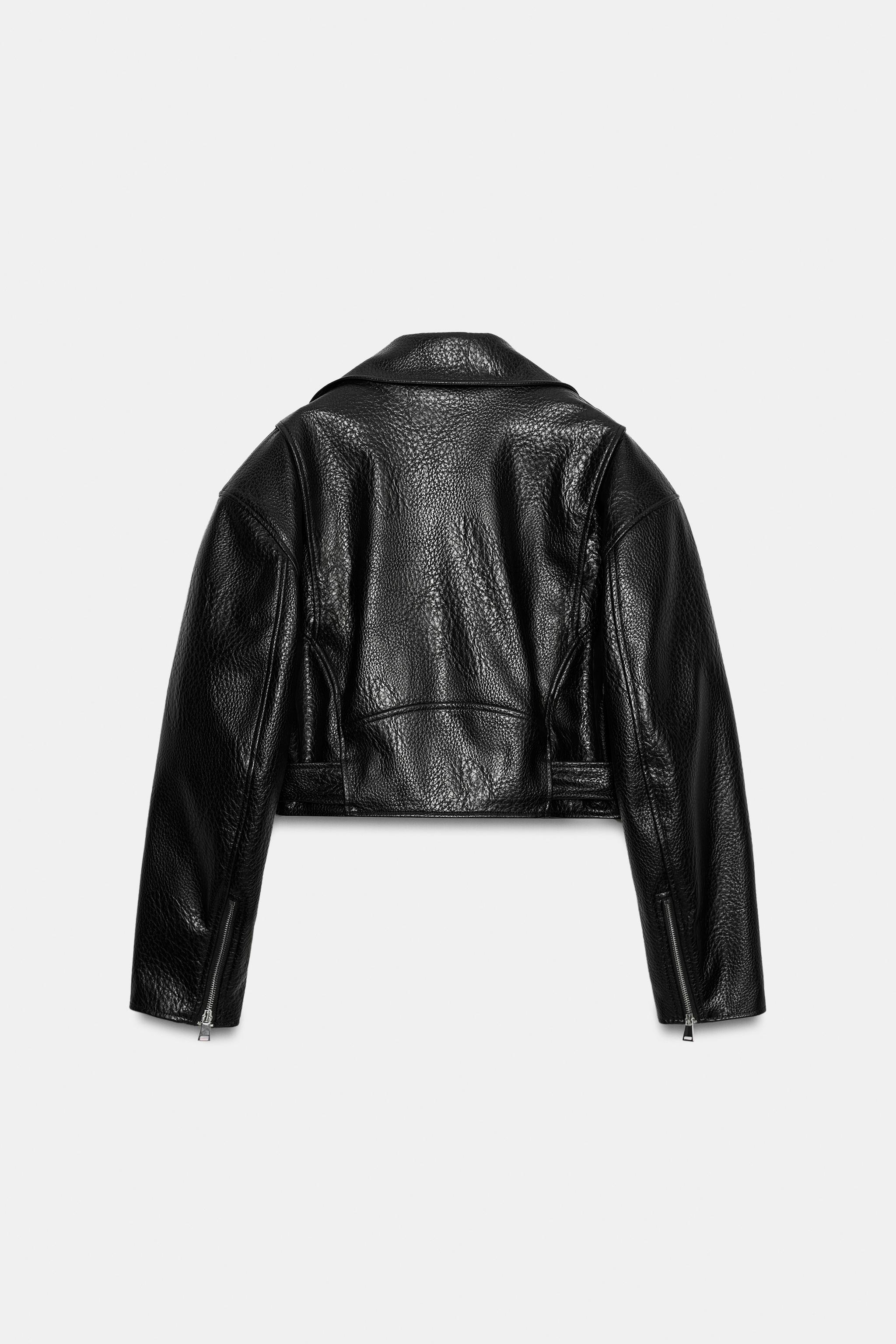 フェイクレザーショルダーパッドバイカージャケット - ブラック | ZARA