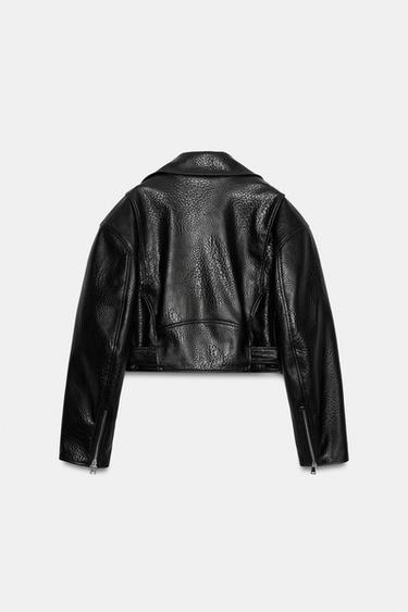 LEATHER EFFECT BIKER JACKET WITH EPAULETTES - Black by Zara