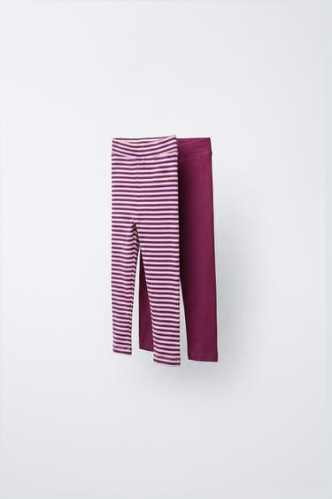 STRIPED AND PLAIN LEGGINGS TWO-PACK - Burgundy by Zara