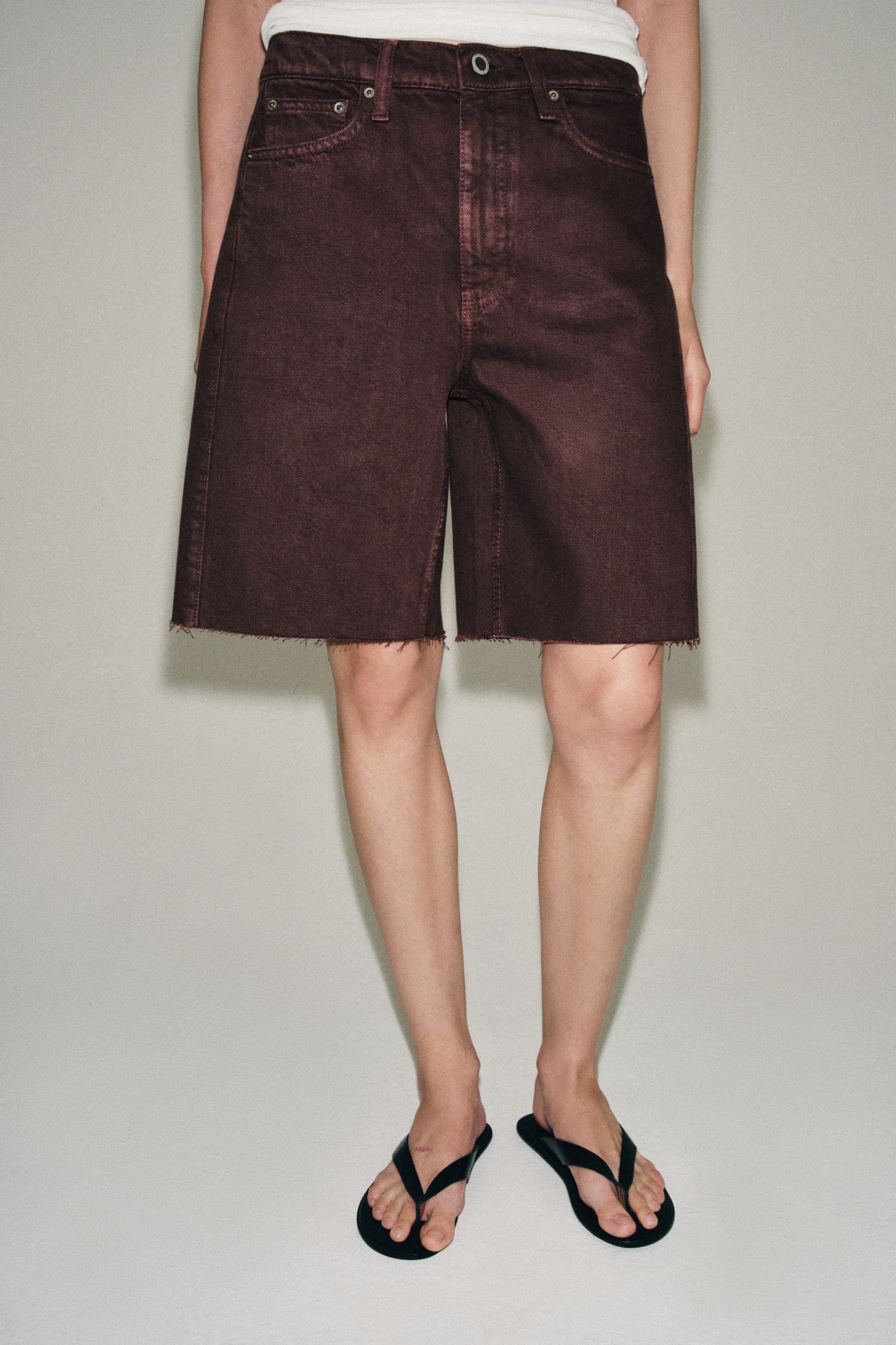 ZW COLLECTION RELAXED FIT MID-RISE DENIM SHORTS — Dark maroon