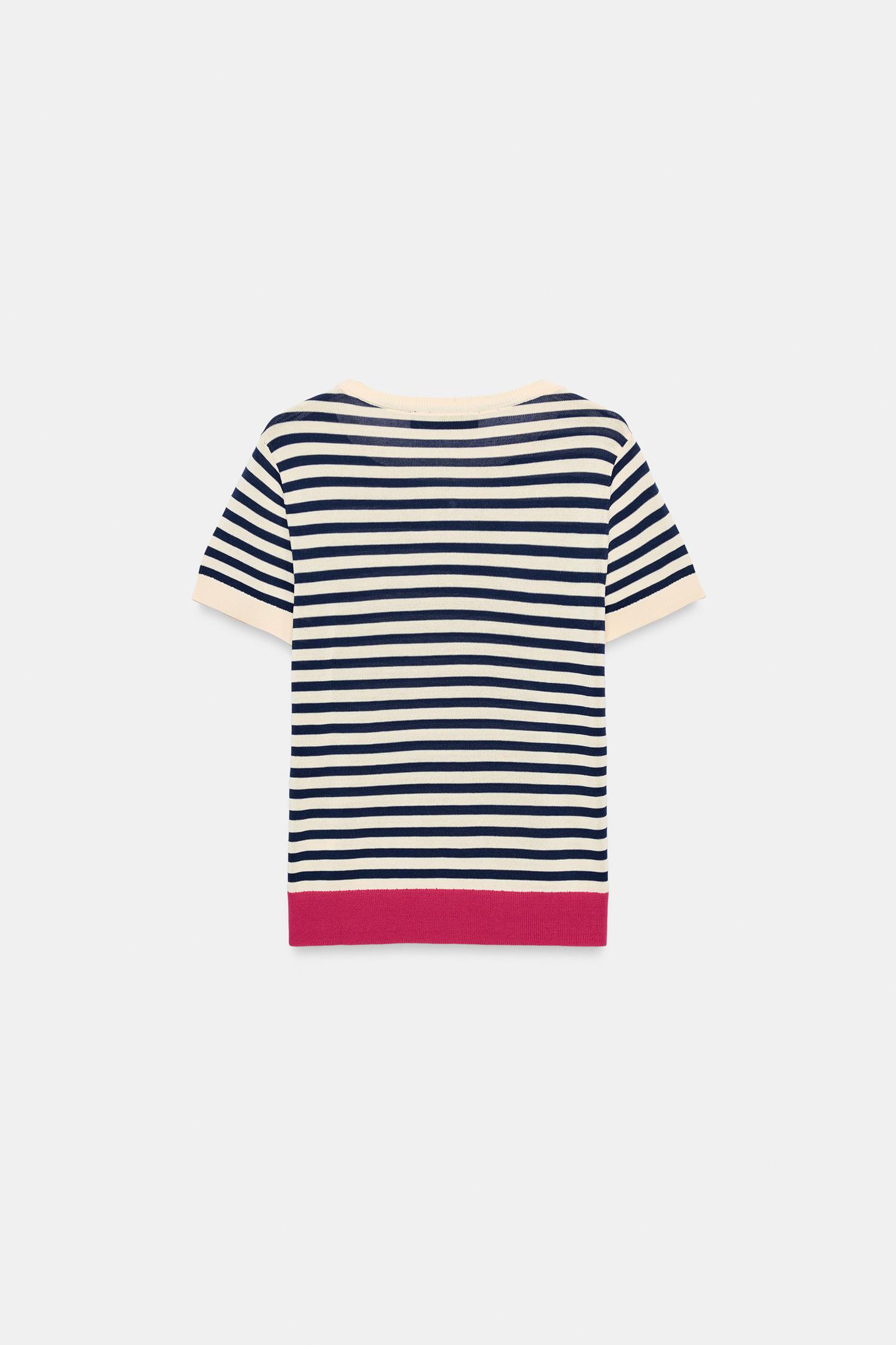 Топ Zara Striped Knit Top, цвет: Розовый / Белый — фото 5