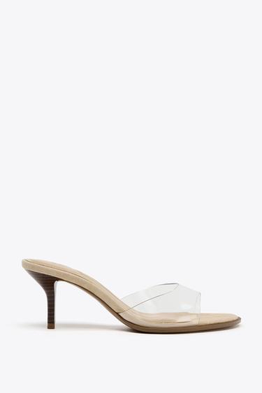 Zara HIGH HEELED VINYL SANDALS - Light beige