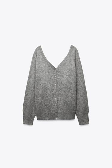 PULL DOUBLE COL EN V 100 % LAINE - Gris moyen de Zara - Image 2