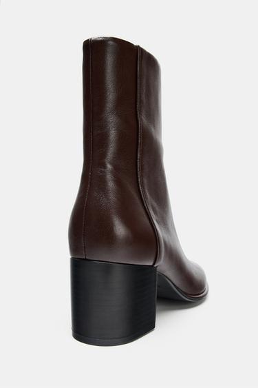 BOTTINES EN CUIR À TALONS BLOCS - Marron chocolat de Zara - Image 3