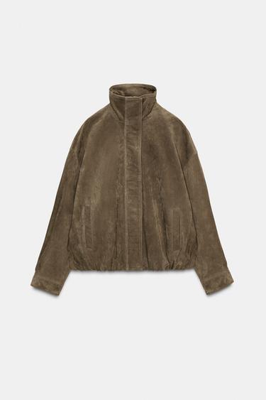 100% VOLUME SUEDE LEATHER JACKET - Light khaki by Zara