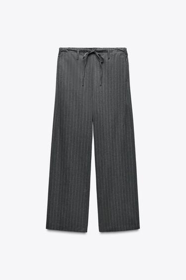 STRIPED DRAWSTRING TROUSERS - Mid-grey by Zara - Image 1