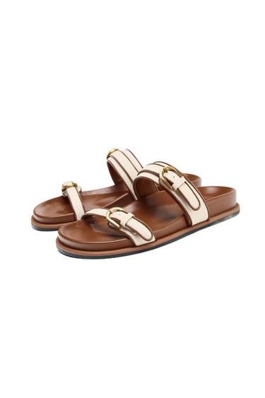Zara STRAPPY BUCKLE SANDALS - Brown