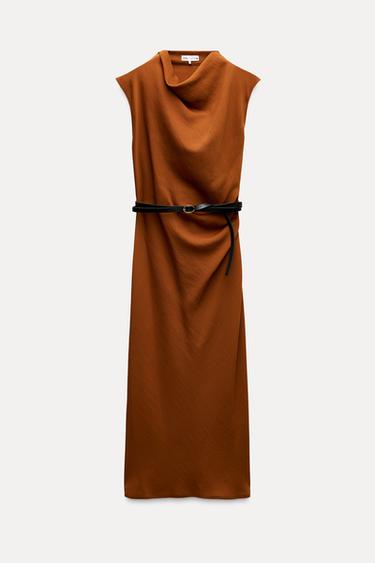 VESTIDO MIDI CINTURÓN ZW COLLECTION - Naranja oscuro de Zara