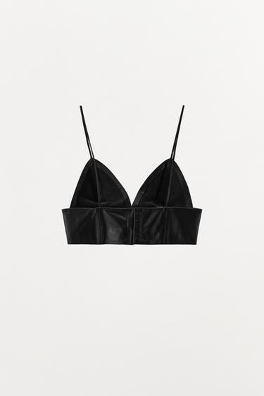 LEATHER TRIANGLE TOP - Black by Zara - Image 5
