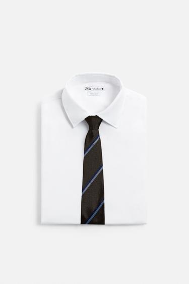 100% SILK STRIPED TIE - Navy blue by Zara - Image 3
