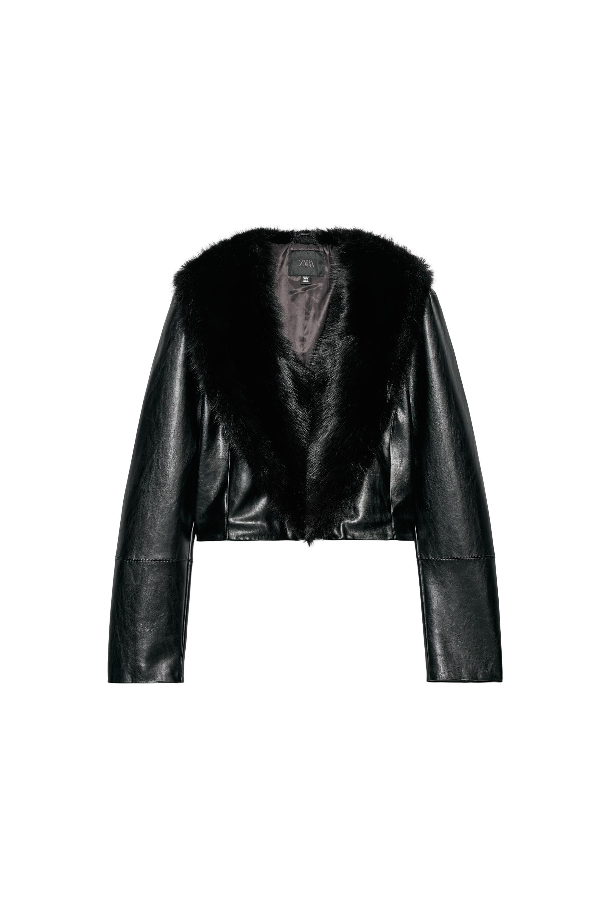 CHAQUETA EFECTO PIEL CUELLO CONTRASTE