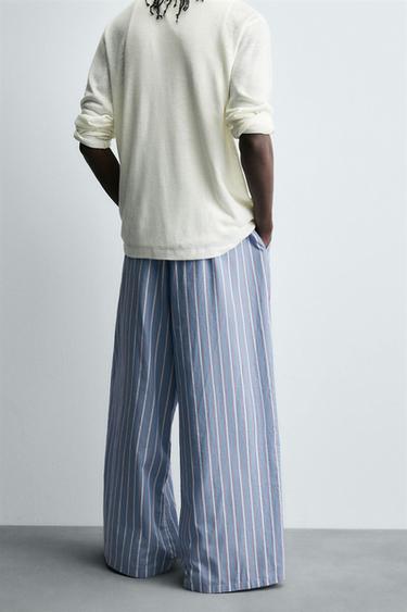 PANTALON OVERSIZE FIT RAYURES - Bleu ciel de Zara - Image 2