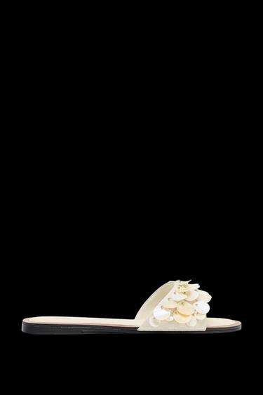 Zara FLAT SANDALS WITH PEARLESCENT PIECES - Off White - Image 0