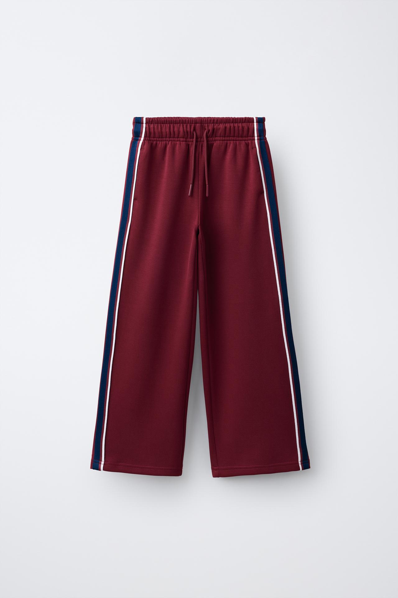 SPORTY CONTRAST PIPING TROUSERS — Dark burgundy