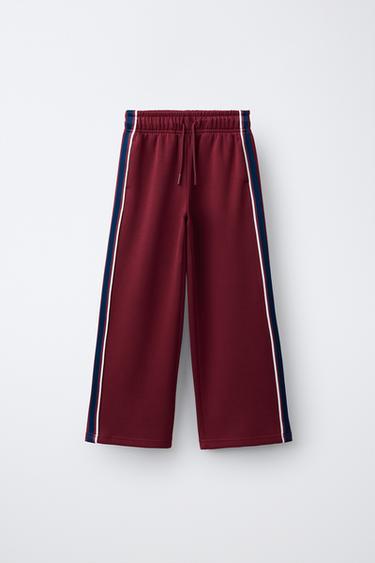 CALÇAS SPORTY COM LINHAS VIVAS EM CONTRASTE - Bordeaux-escuro da Zara - Imagem 0