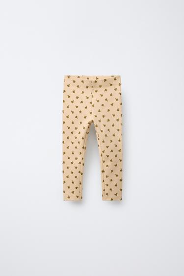 Zara PRINTED RIBBED LEGGINGS - Pistachio