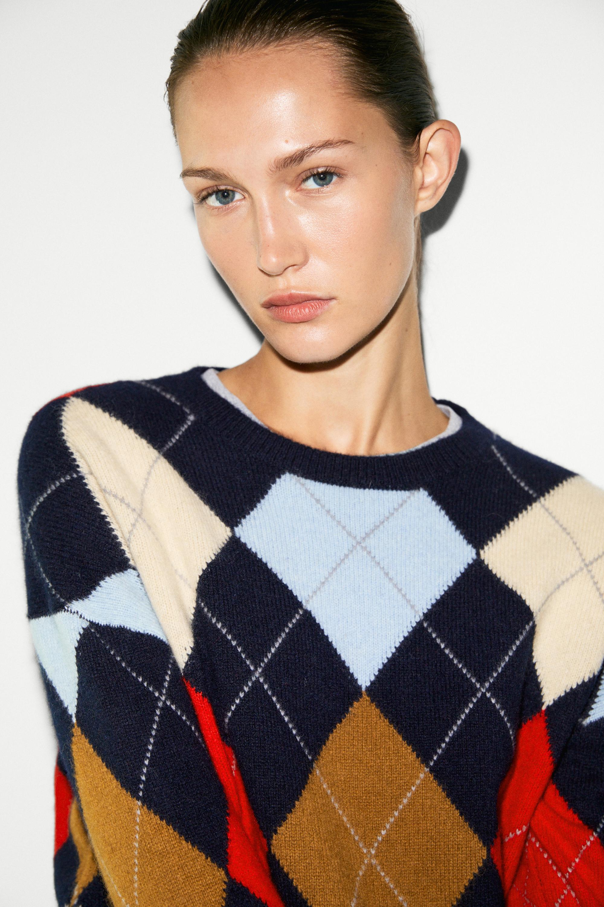 Pull à losanges en maille 100 % laine