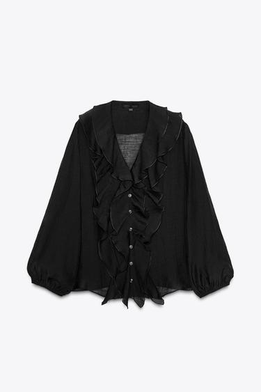 ZW COLLECTION RUFFLED SHIRT - Black by Zara