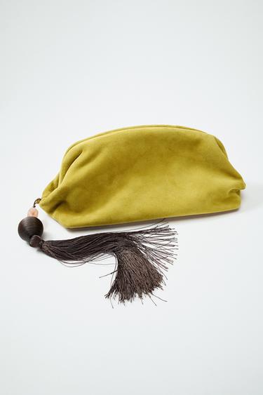 LEATHER CLUTCH WITH TASSEL - Lime Green by Zara