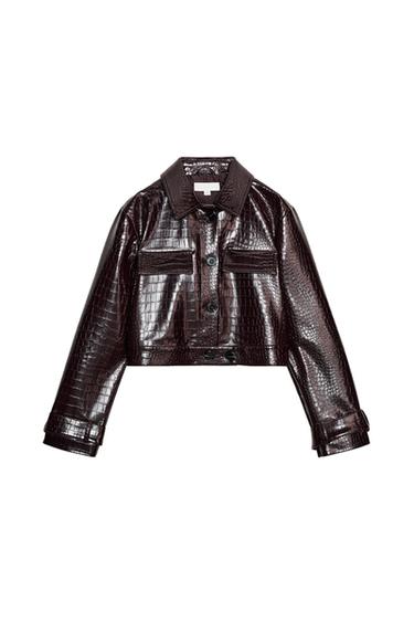 CHAQUETA CORTA EFECTO PIEL GRABADO ANIMAL - Marrón de Zara