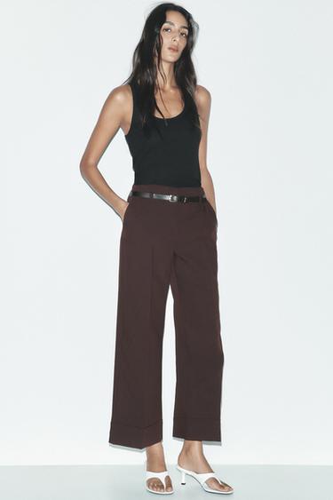 PANTALÓN VUELTA CINTURÓN - Marrón de Zara