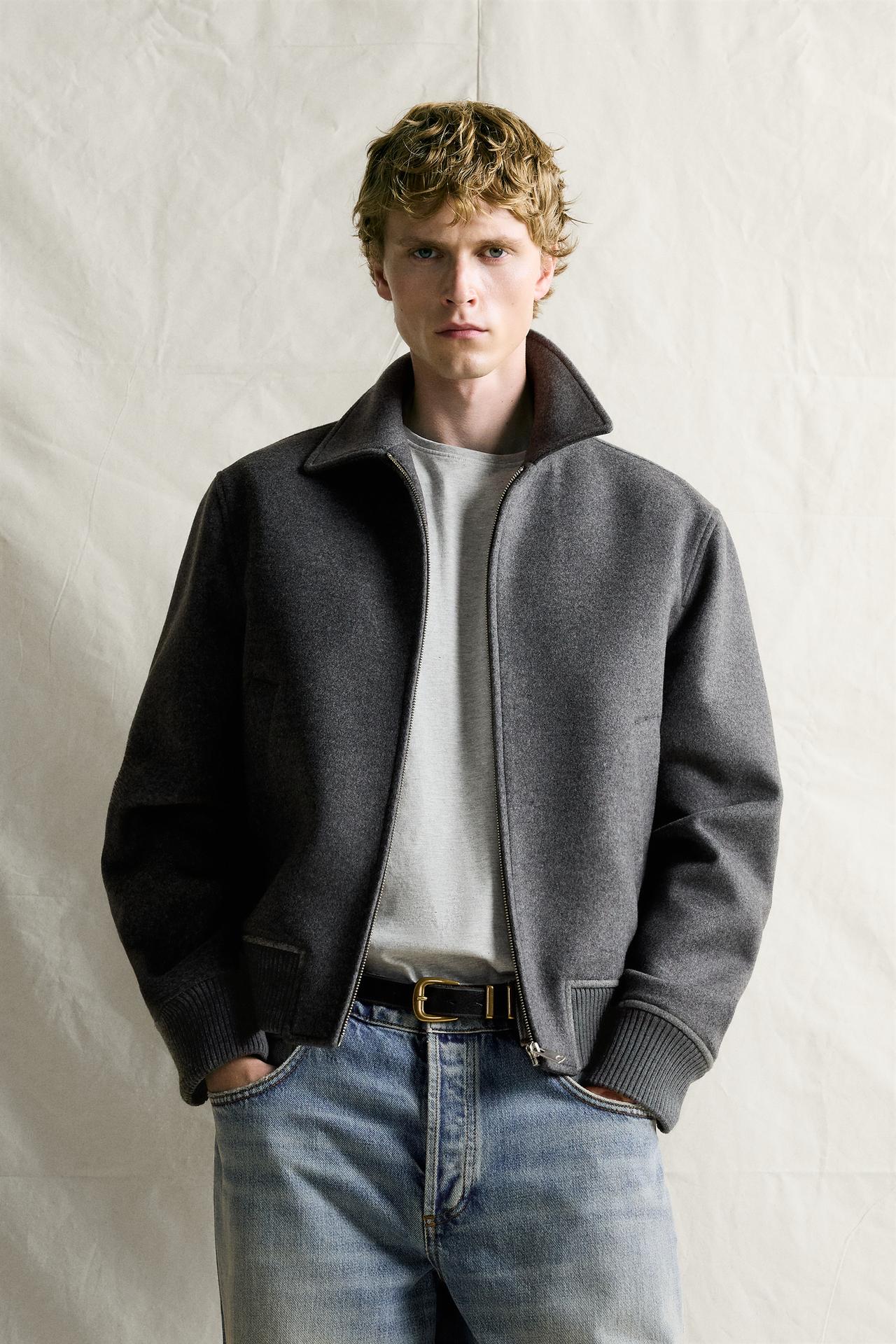WOOL-BLEND REGULAR-FIT JACKET — Gray marl