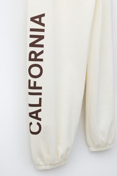 PANTALON EN MOLLETON BALLOON À INSCRIPTION - Écru de Zara - Image 3