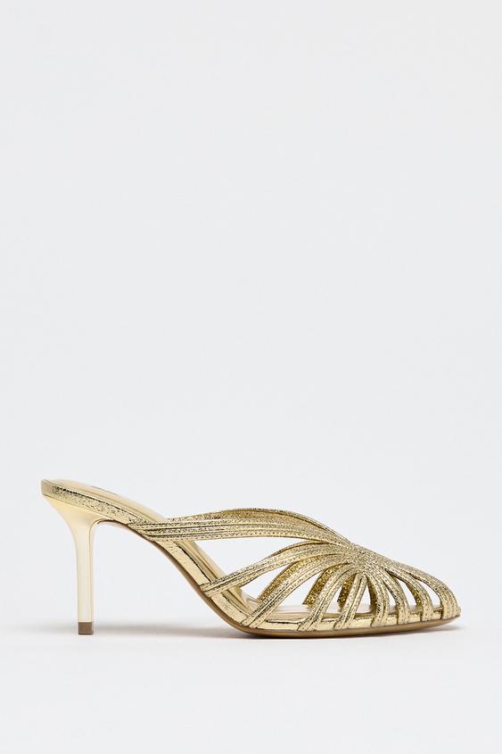 METALLIC STILETTO HEEL SANDALS