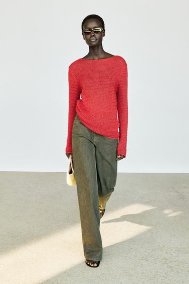 Zara Boat neck knit sweater - Red - Image 0