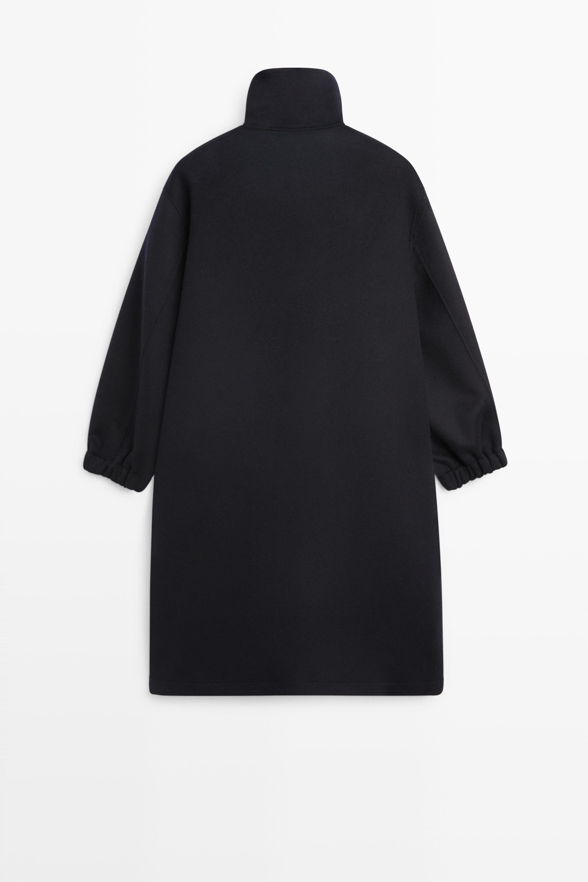 Parka longue à col montant en mélange de laine