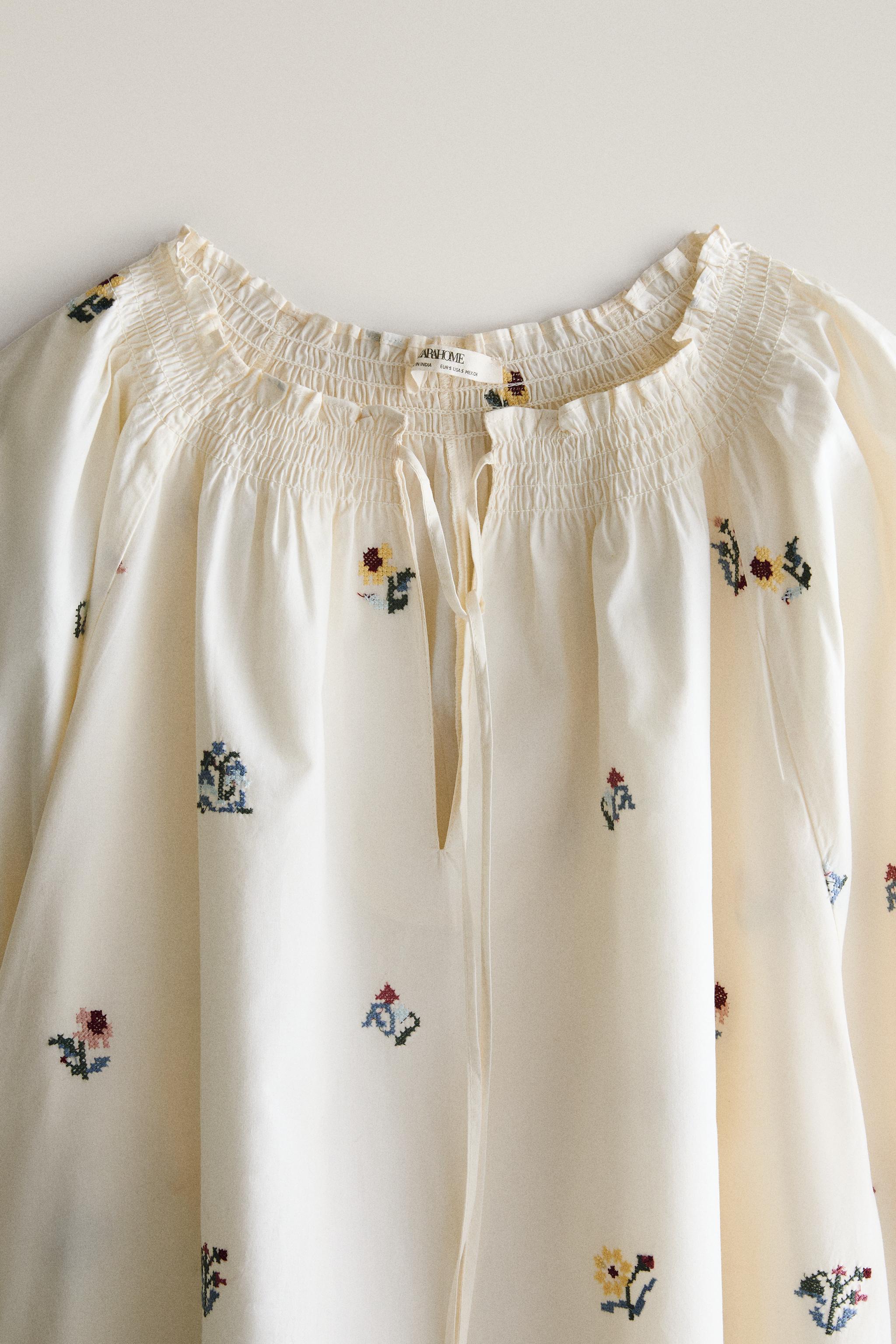 EMBROIDERED FLORAL PAJAMA SHIRT
