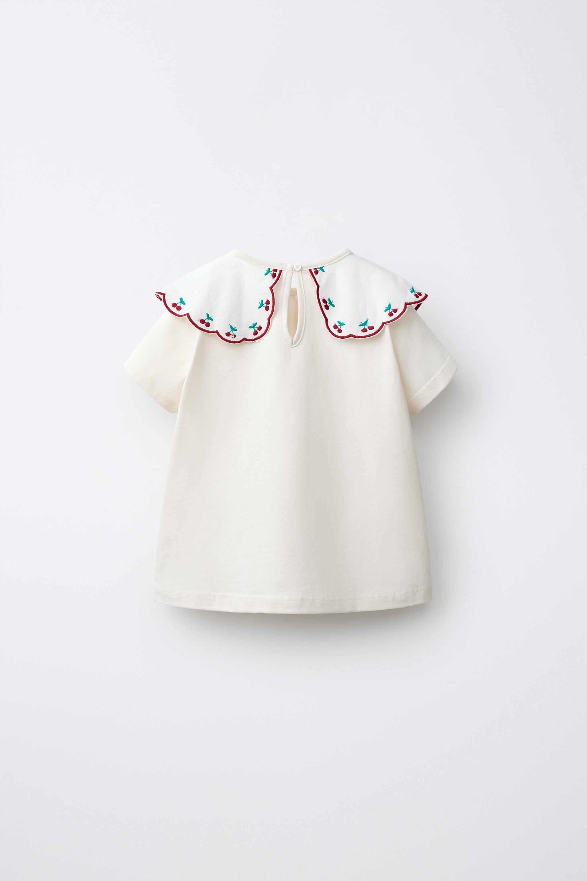 Детские топы Zara EMBROIDERED CONTRAST COLLAR TOP — фото 2
