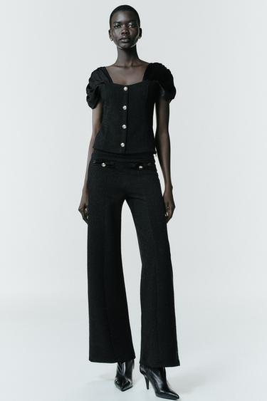 PANTALÓN BOUCLE HILO METALIZADO - Negro / Crudo de Zara
